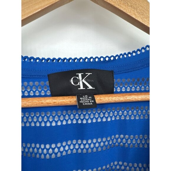 Calvin Klein Womens Blue Mesh swim Cover-Up Dress Drawstring Pockets size large - Picture 3 of 5